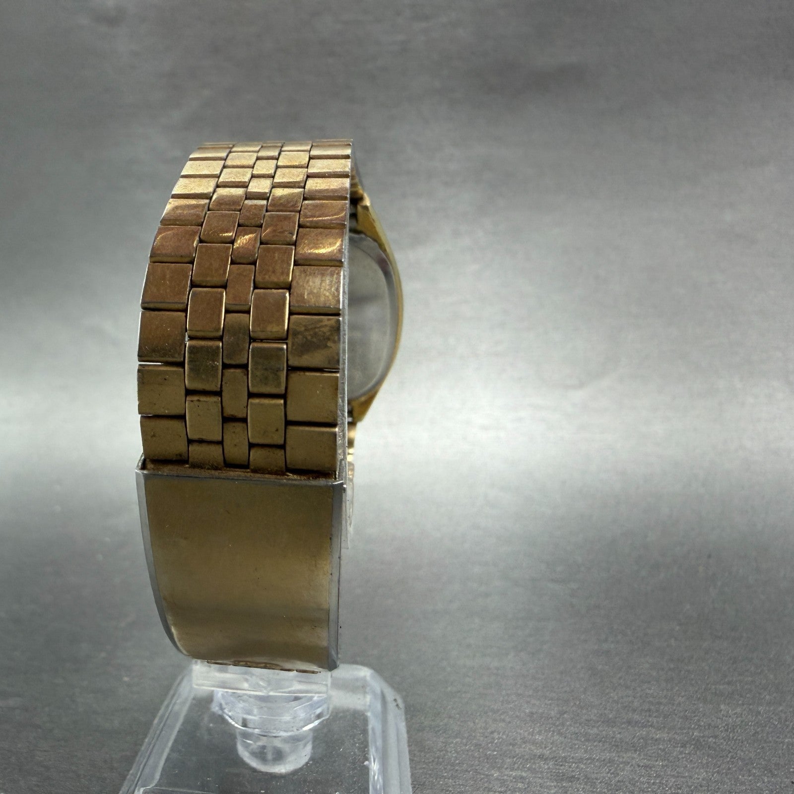 Seiko Watch Men 32mm Brown Dial Gold Tone Rectangle 7810-5069 New Battery VTG7