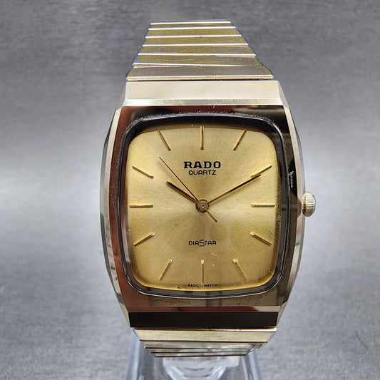 Rado Diastar Watch Men 29mm Gold Dial Gold Tone Rectangle 132.9505.3 New Battery