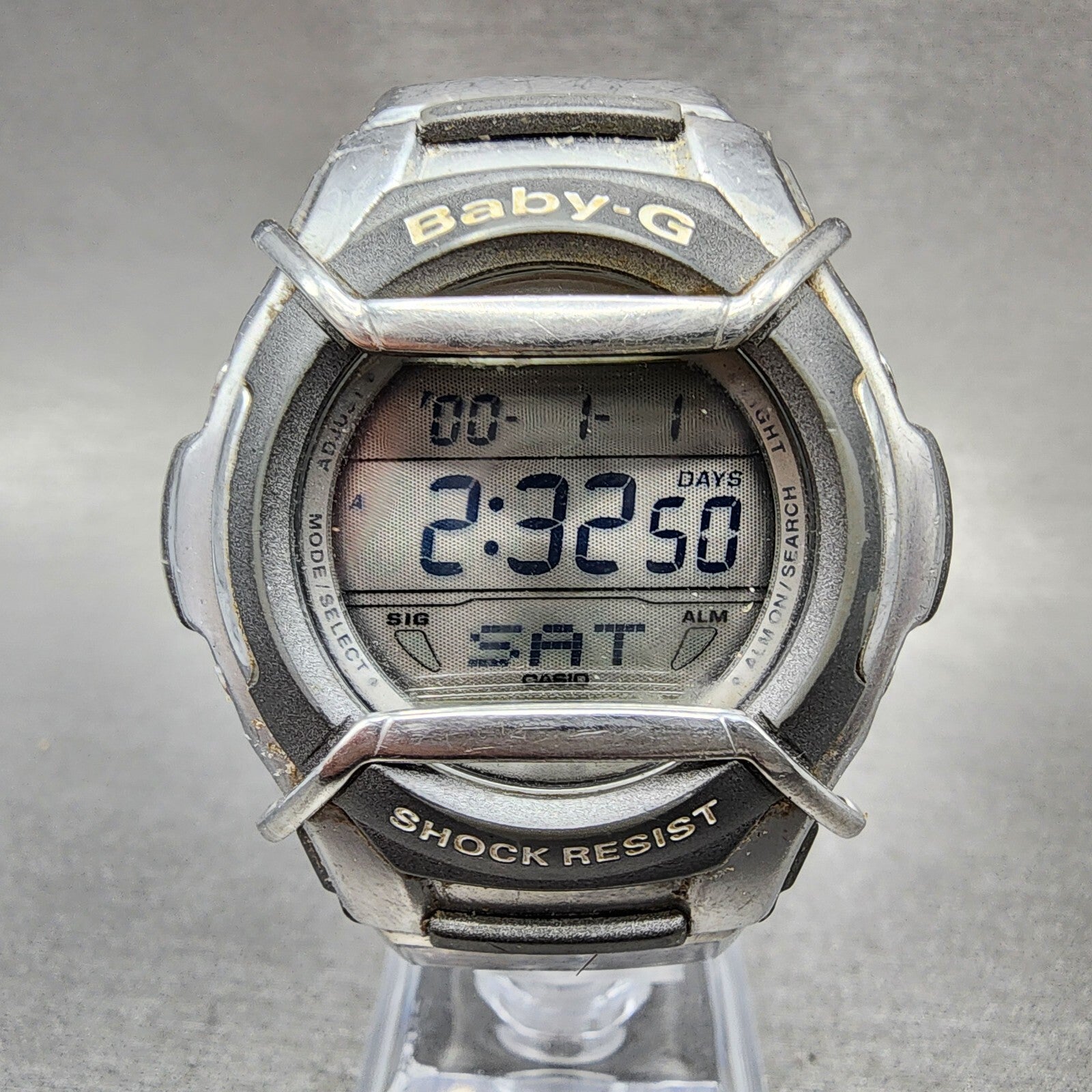 Casio BabyG Watch Women 42mm Digital Silver Tone alarm Chrono MSG133 New Batt0
