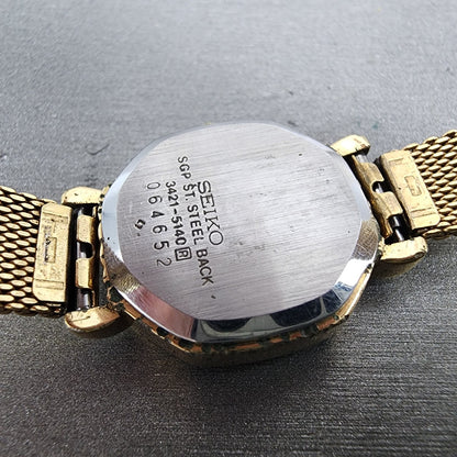 Seiko Watch Women 22mm Champagne Dial Gold Tone Octagon 34215140 New Battery9
