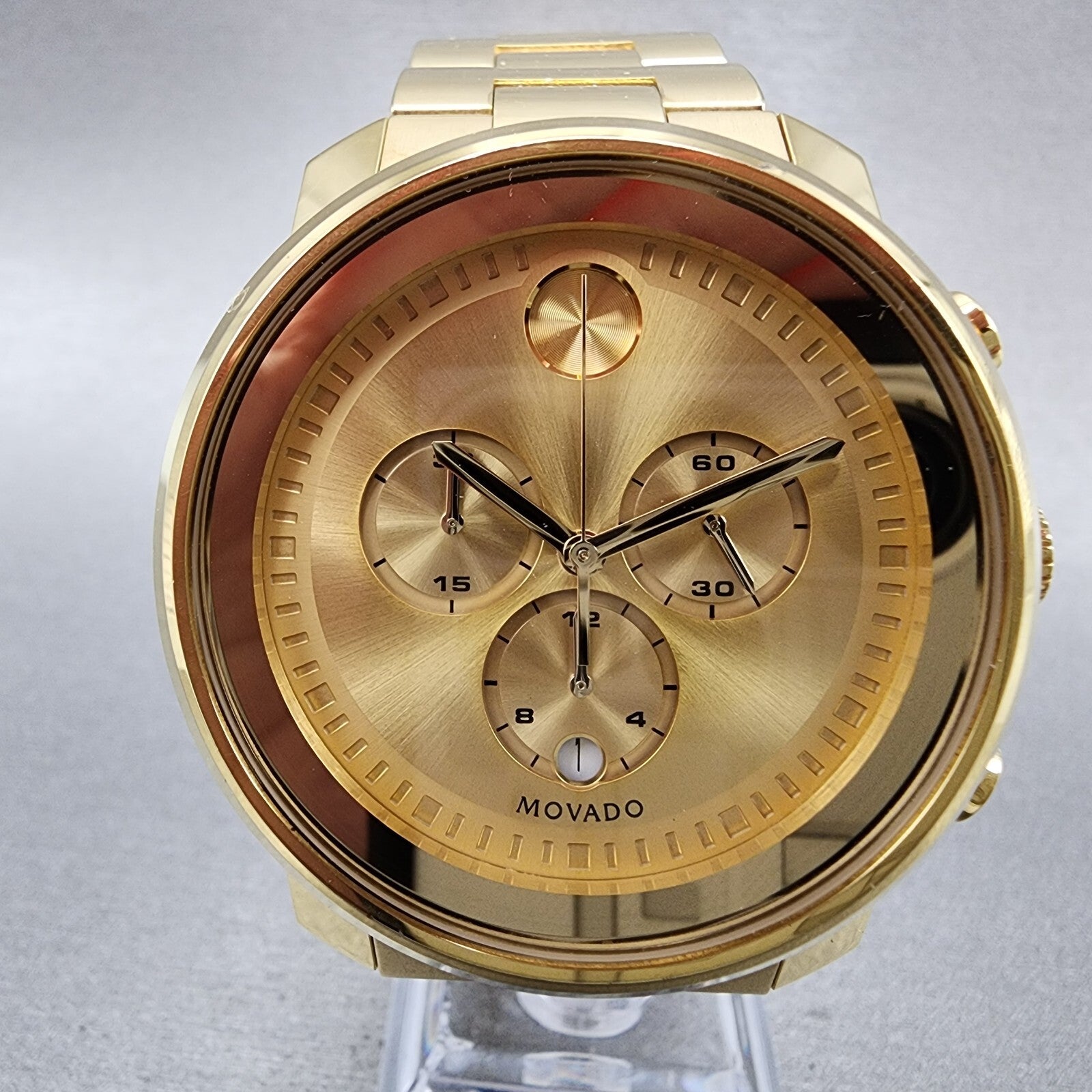 Movado Bold Chronograph Watch Men 44mm Gold Dial Gold Tone Round 3600278 New Bat1