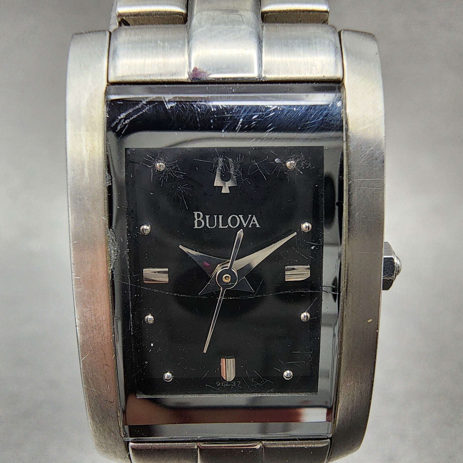 Bulova Tank Watch Women 18mm Black Dial Stainless Steel Rectangle New Battery1