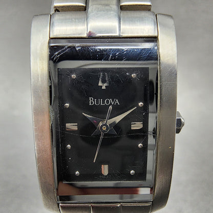 Bulova Tank Watch Women 18mm Black Dial Stainless Steel Rectangle New Battery1