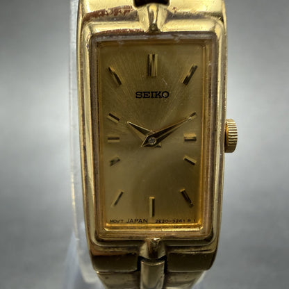 Seiko Watch Women 13mm Gold Dial Gold Tone Rectangle 2E20-7479 New Battery ABhbd1