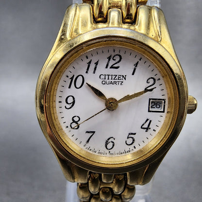 Citizen Watch Women 23mm White Dial Gold Tone Date Round 1012S066612 New Batt1