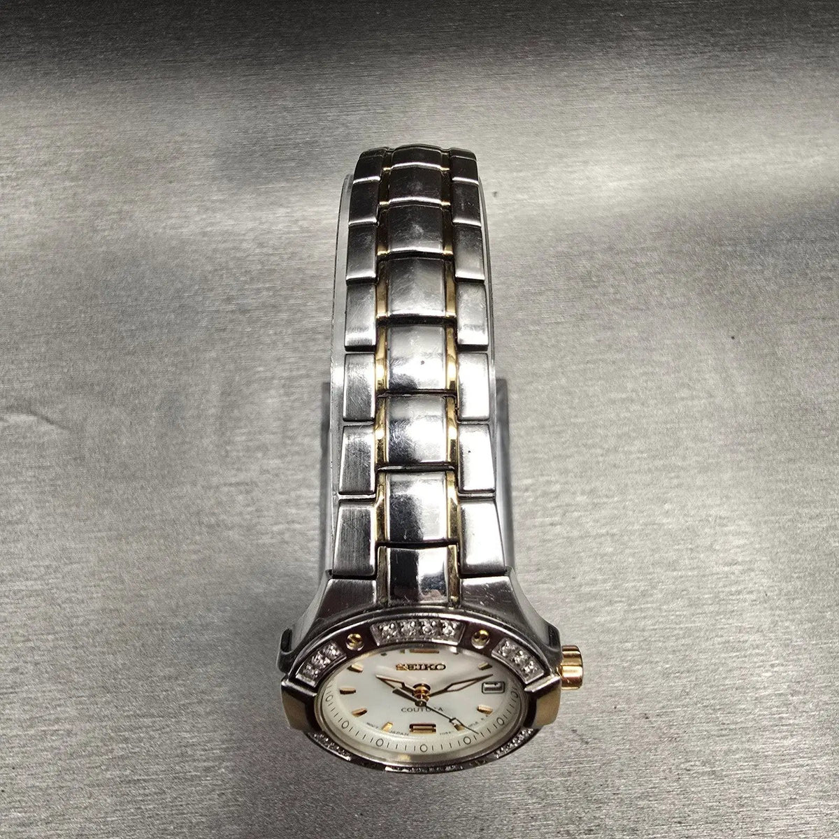 Seiko Coutura Watch Women 26mm MOP Dial Two Tone Date Diamond 7N82-0CG0 New Batt4