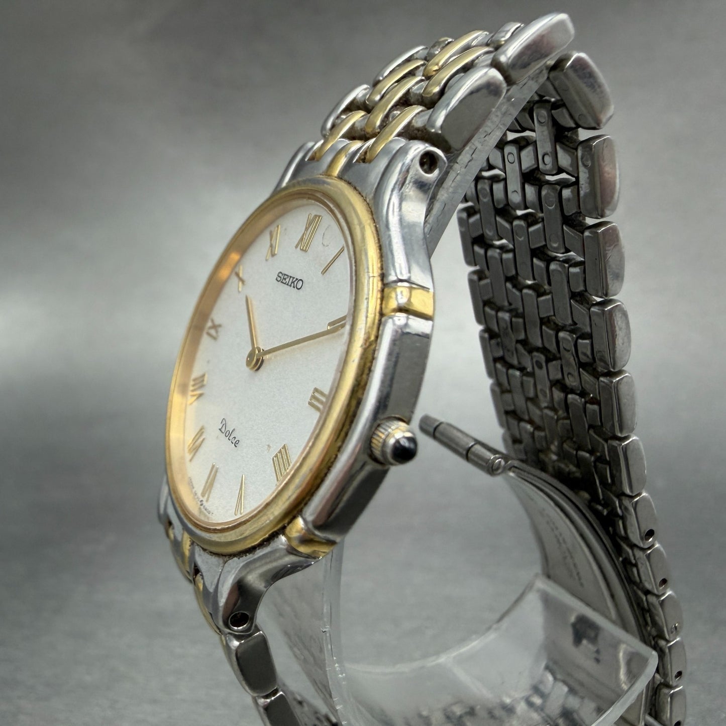 Seiko Dolce Watch Men 32mm White Dial Two Tone Round 5E30-6A00 New Battery2