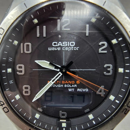 Casio Wave Ceptor WVA-M640 Watch Men 43mm Black Silver Solar An Digi Atomic Runs1