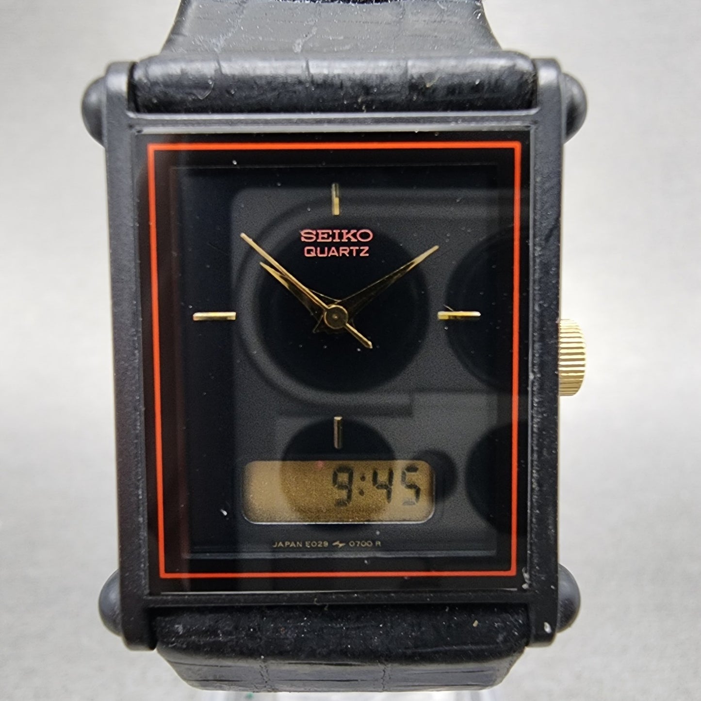 Seiko Watch Women 22mm Analog Digital Black Tone Rectangle E0295510 New Bat1