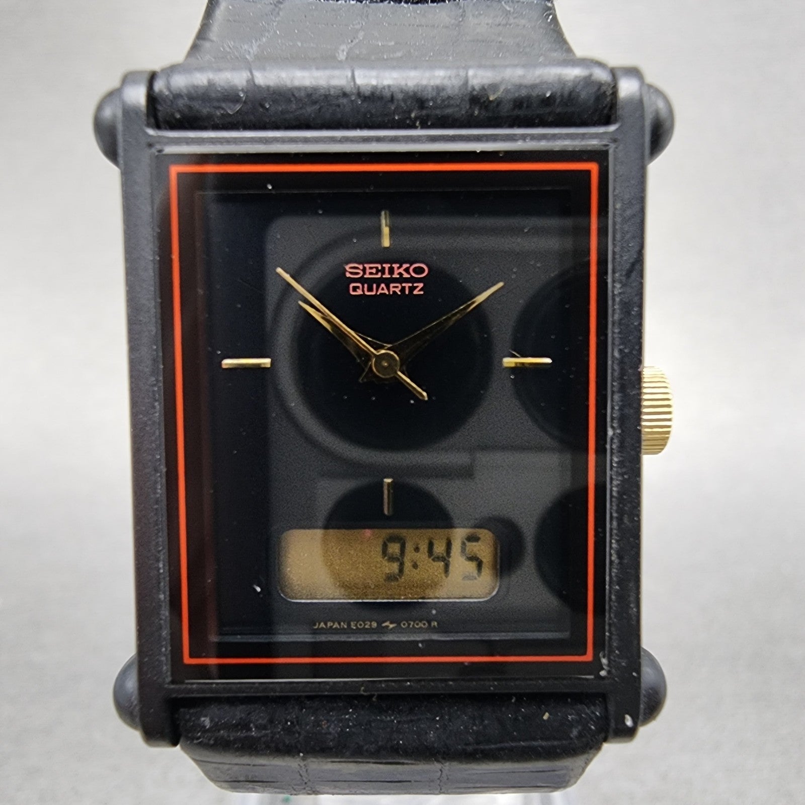 Seiko Watch Women 22mm Analog Digital Black Tone Rectangle E0295510 New Bat1
