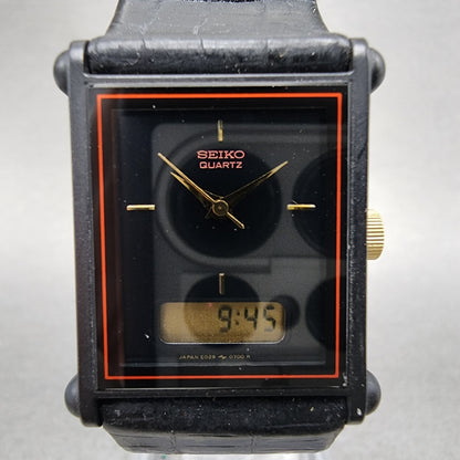 Seiko Watch Women 22mm Analog Digital Black Tone Rectangle E0295510 New Bat1