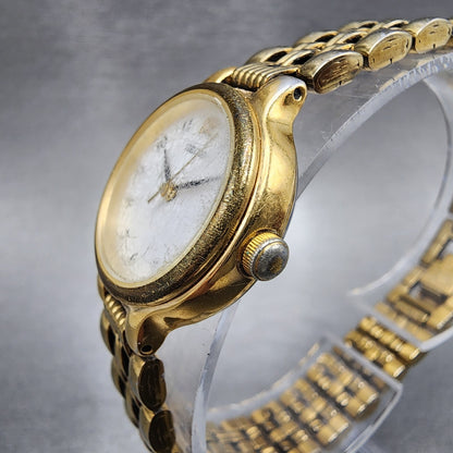 Seiko Watch Women 23mm White Dial Gold Tone Date Round 7N820228 New Battery2