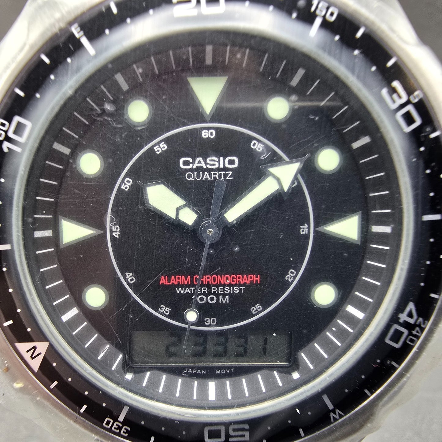 Casio Arine Watch Men 45mm Black Dial Silver Tone Alarm AMW-320R New Batt NOS1