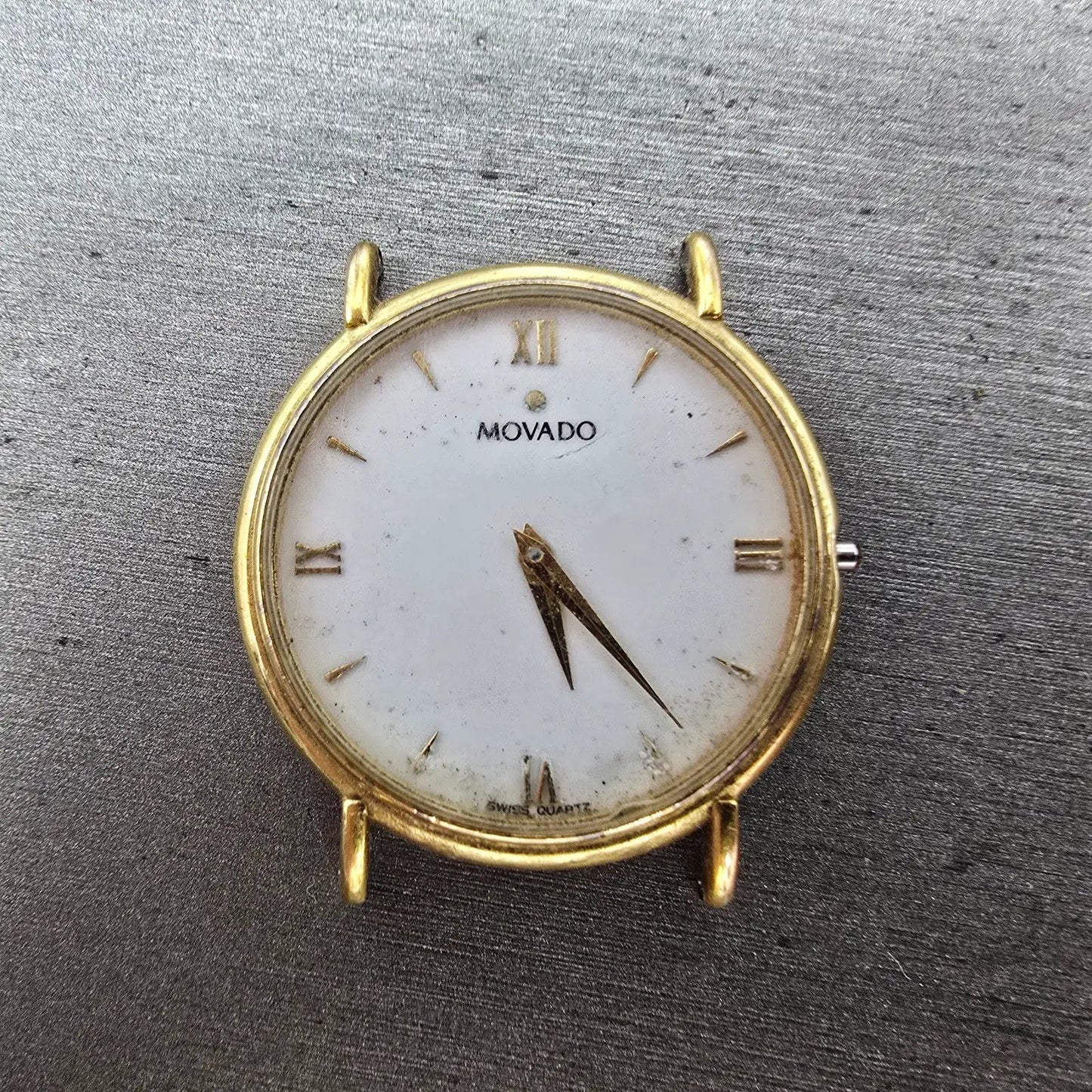 Movado Watch Men 34mm White Dial Gold Tone Round 87-E4-0885 NO CROWN PARTS0