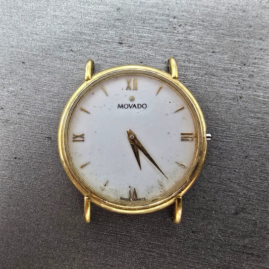 Movado Watch Men 34mm White Dial Gold Tone Round 87-E4-0885 NO CROWN PARTS0