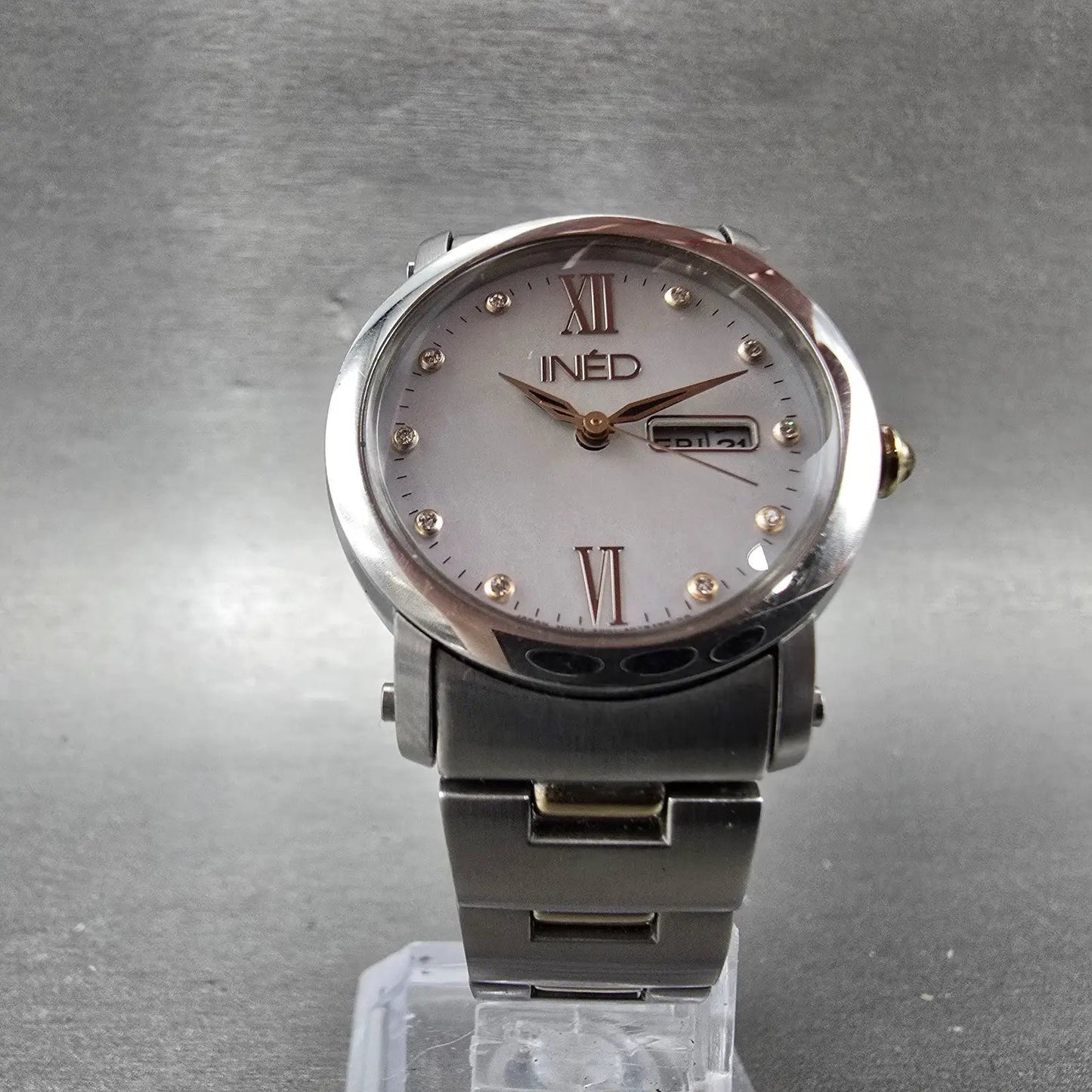 Citizen INED Watch Women 29mm MOP Dial Two Tone Daydate Round Solar Runs5
