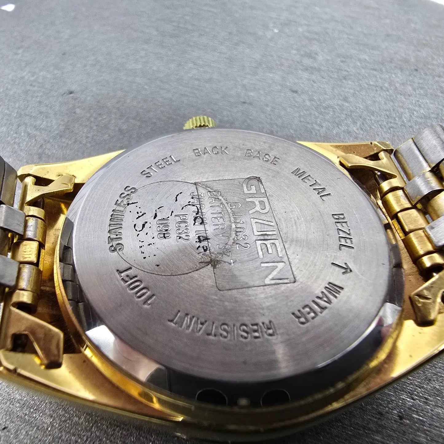 Gruen President Watch Mne 36mm Black Dial Gold Tone Date Round New Battery9