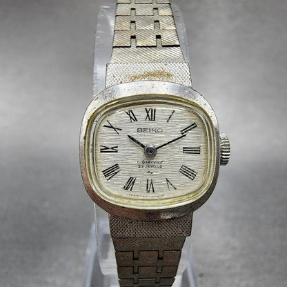 VTG Seiko Special Watch Women 18mm Silver Dial Gold Plated Rectangle Manual Wind0