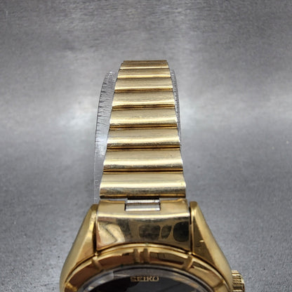Seiko SQ Watch Women 27mm Black Dial Gold Tone Date 43020039 New Battery4