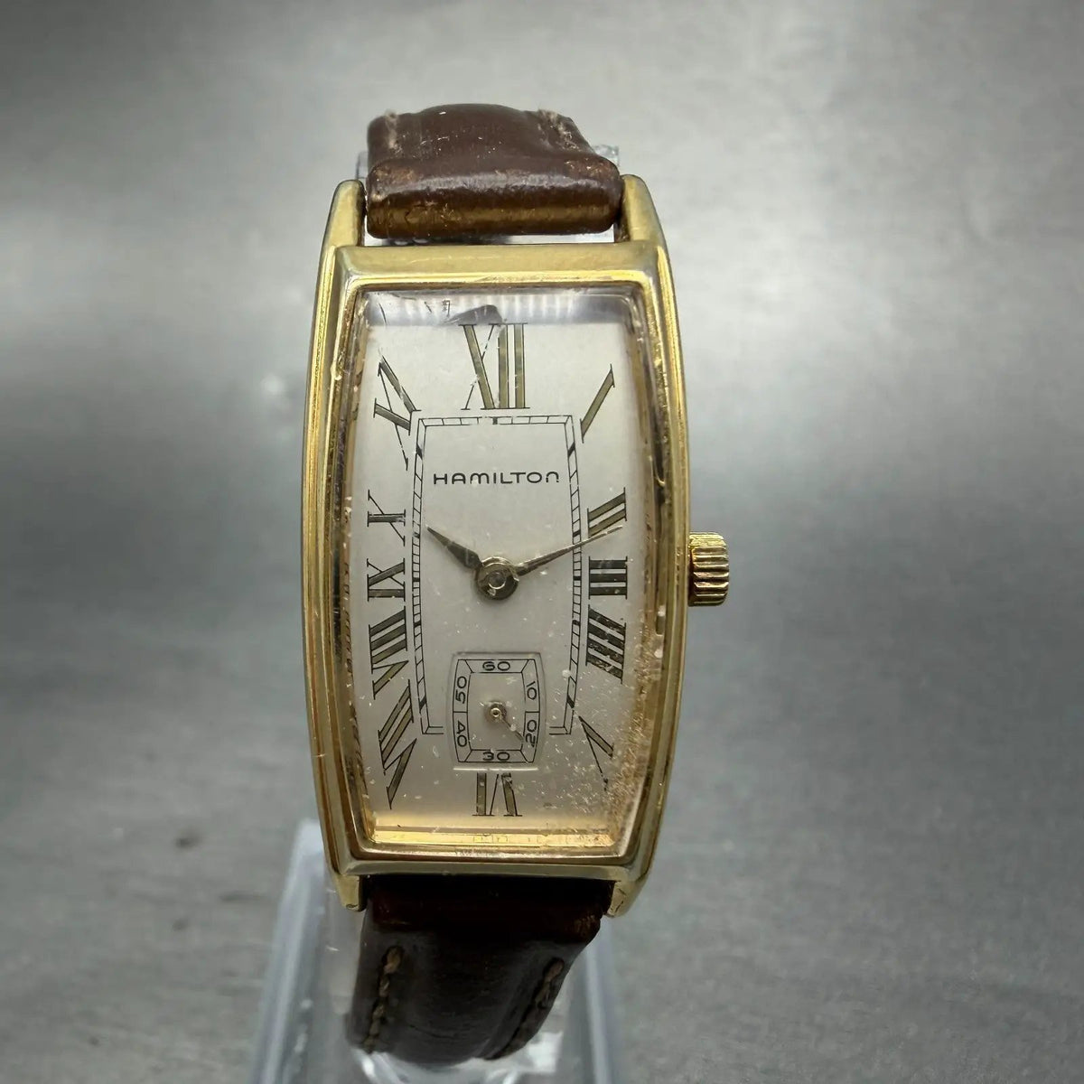 Hamilton Tank Watch Women 18mm Gray Dial Gold Tone Rectangle New Battery0