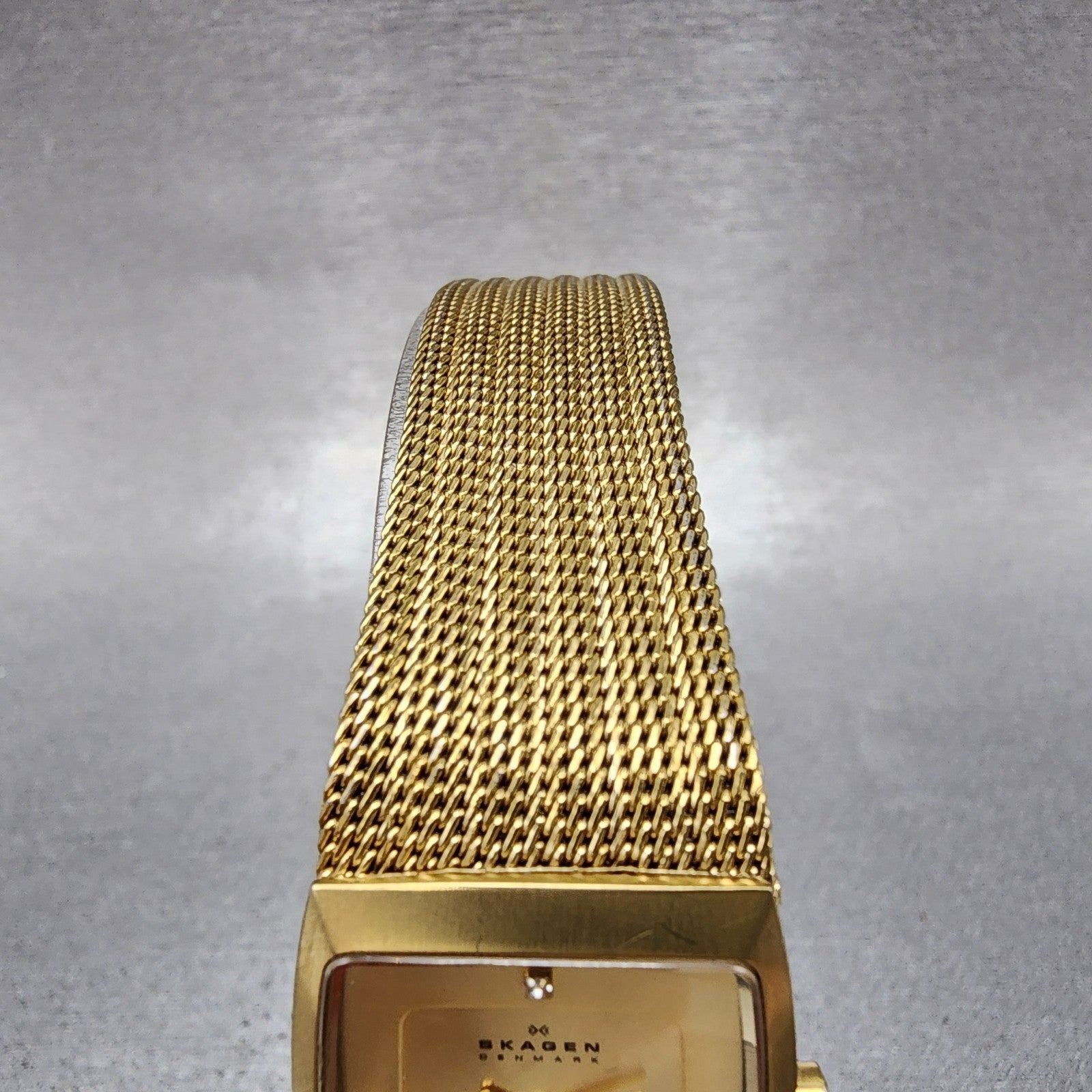 Skagen Tank Watch Women 22mm Champagne Dial Gold Tone Rectangle New Battery4