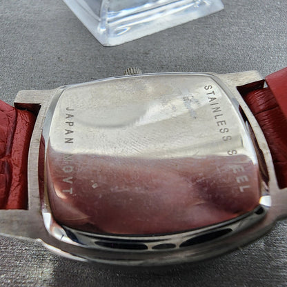 Orvis Watch Women 30mm Silver Dial Silver Tone Rectangle Red Band New Battery9