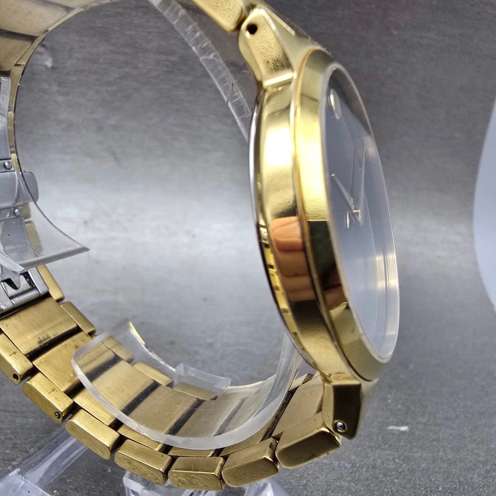 Movado Temo Watch Men 38mm Black Dial Gold Tone READ!!! 59.1.19.1319 New Battery3