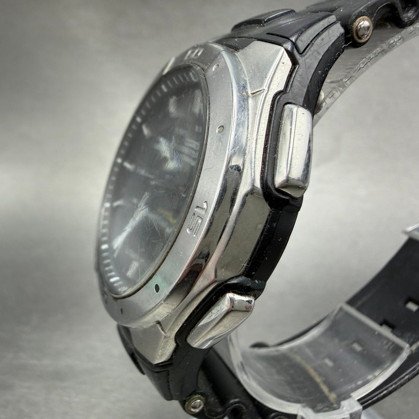 Casio Wave Ceptor Watch Men 42mm Black Dial Silver Tone Analog Digital Solar Run2
