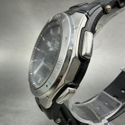Casio Wave Ceptor Watch Men 42mm Black Dial Silver Tone Analog Digital Solar Run2