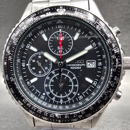 Seiko Flightmaster Chronograph Watch Men 41mm Black Dial Date 7T92-0CF0 New Batt1