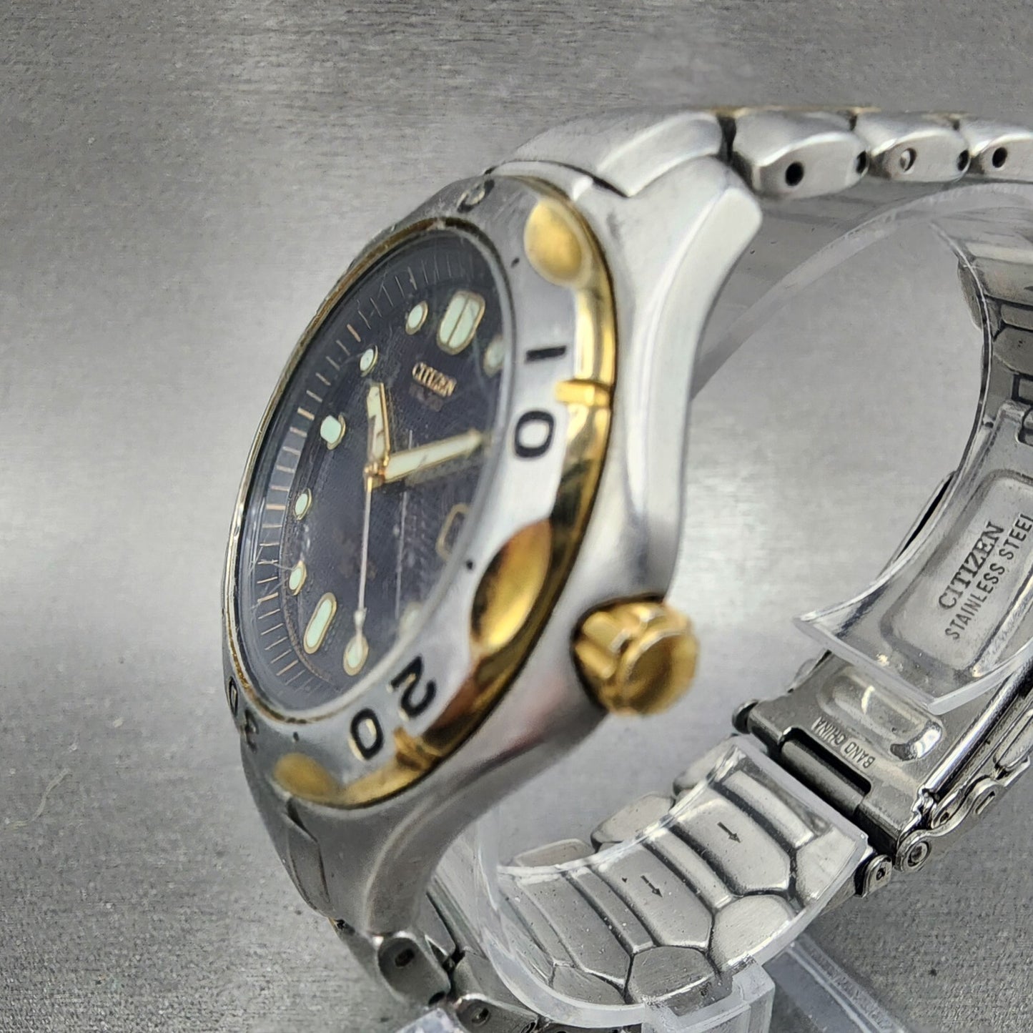 Citizen Solar Tech 180 Watch Men 38mm Blue Dial Two Tone Date Round Works
