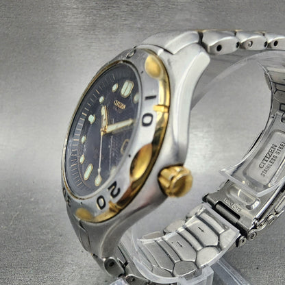 Citizen Solar Tech 180 Watch Men 38mm Blue Dial Two Tone Date Round Works