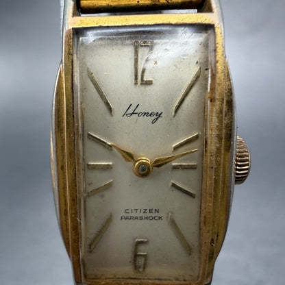 Citizen Honey Watch Women 17mm Cream Dial Gold Tone Rectangle Manual Wind Runs1