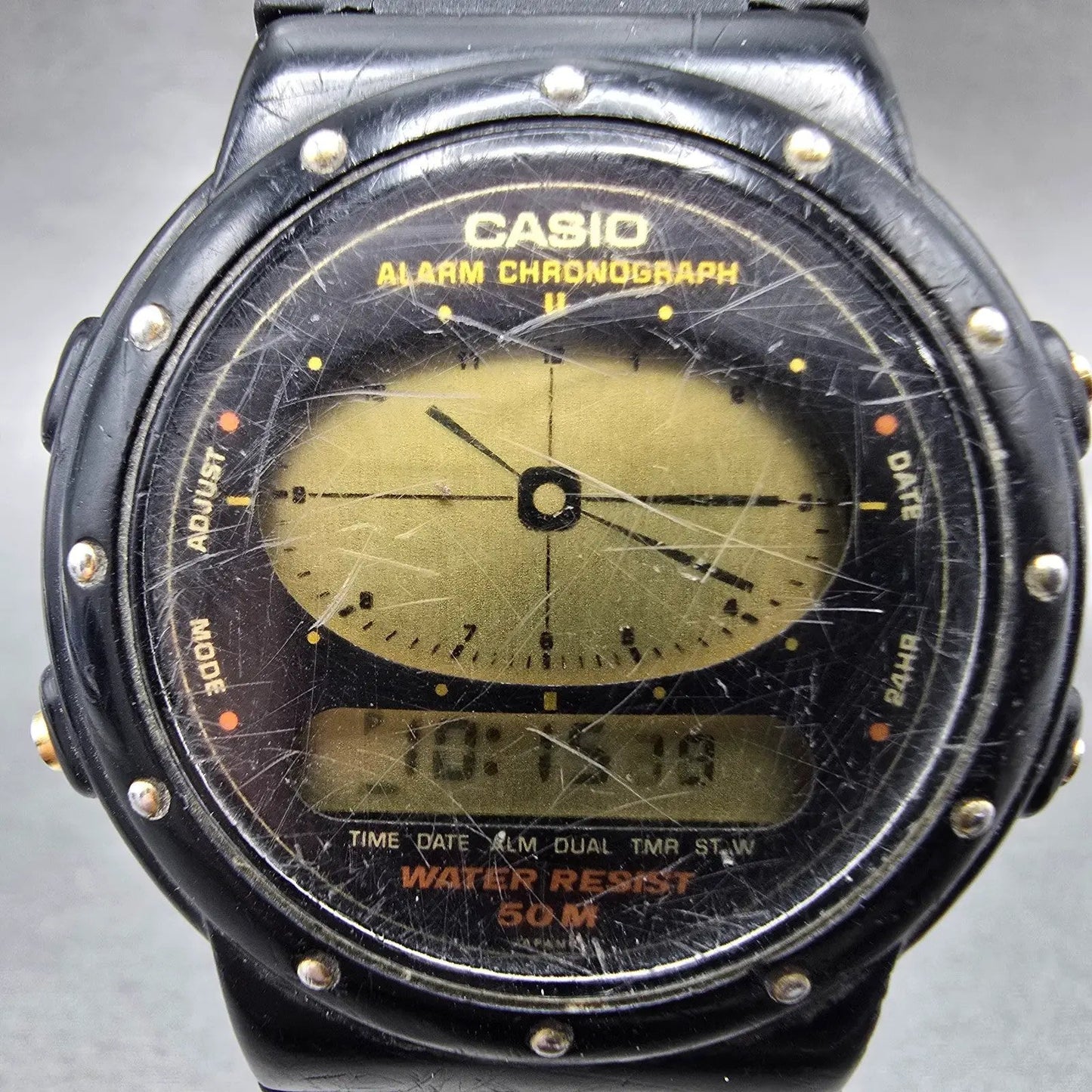 Casio AE-30W Watch Men 38mm Black Alarm Chronograph Round New battery VTG1