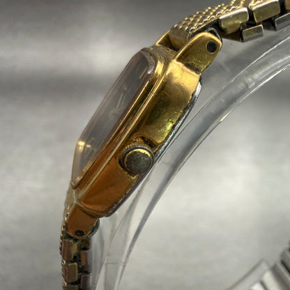 Seiko Watch Women 17mm Black Dial Gold Tone Rectangle 1N00-5K29 VTG New Battery2