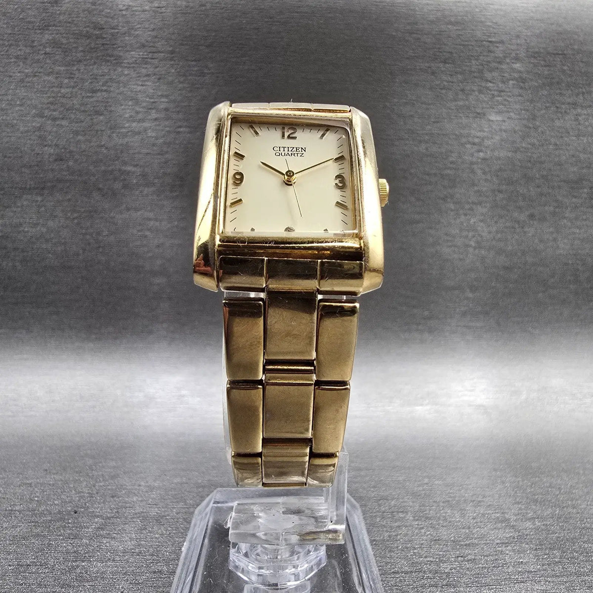 Citizen Tank Watch Men 22mm Cream Dial Gold Tone Rectangle 5930-S99132 New Batt5