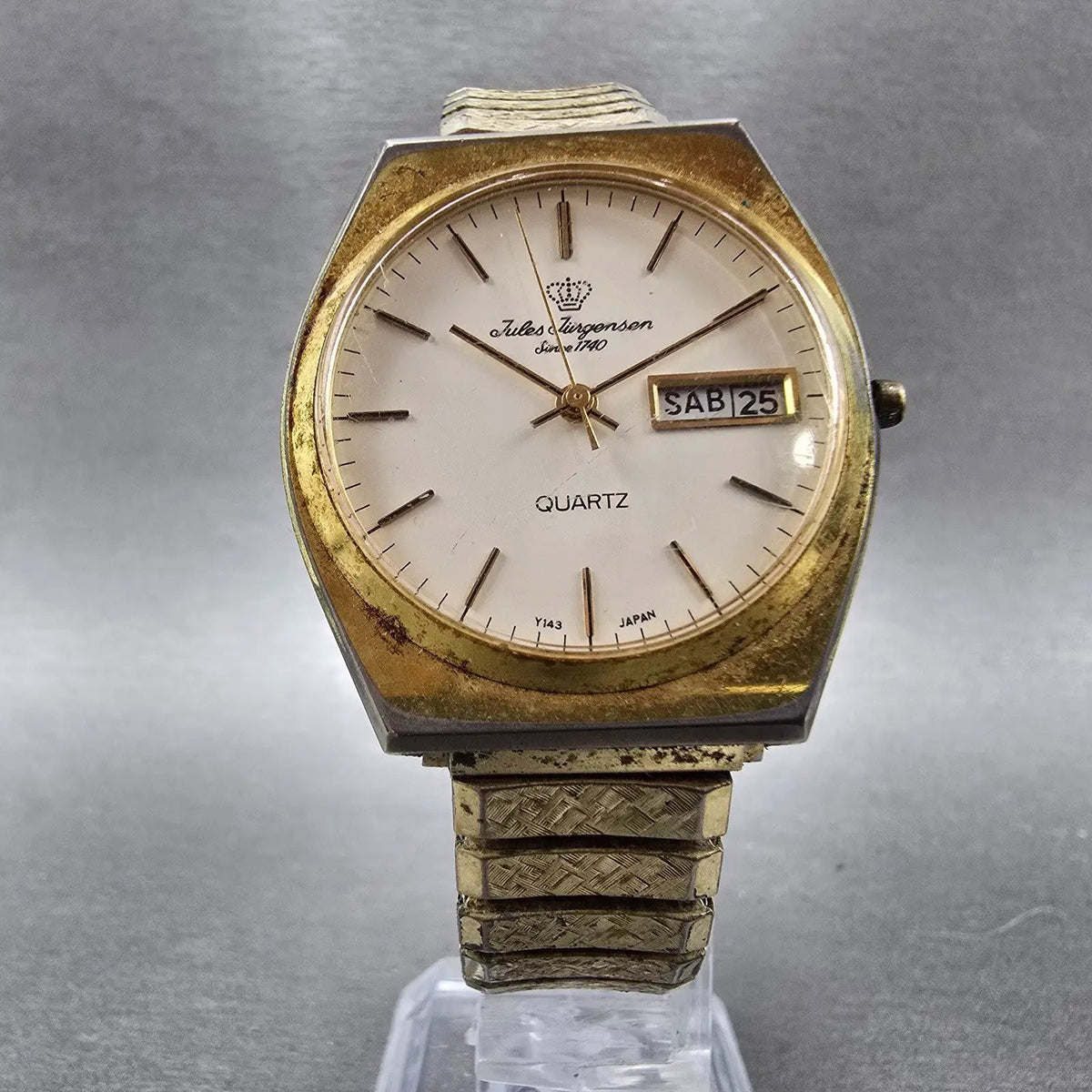 Jules Jurgensen Watch Men 34mm White Dial Gold Tone Daydate Round 4535 New Batt6