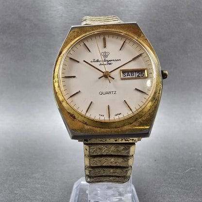 Jules Jurgensen Watch Men 34mm White Dial Gold Tone Daydate Round 4535 New Batt6