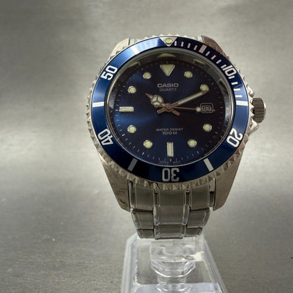 Casio Dive Watch Men 40mm Blue Dial Silver Tone Date MTD-1010 New Battery5