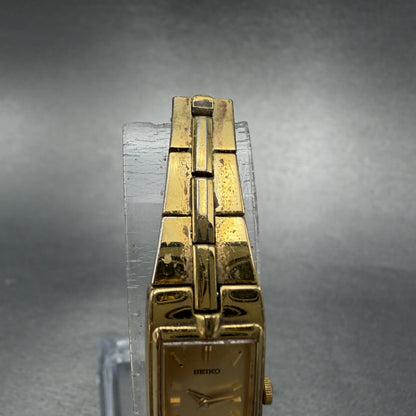 Seiko Watch Women 13mm Gold Dial Gold Tone Rectangle 2E20-7479 New Battery ABhbd4