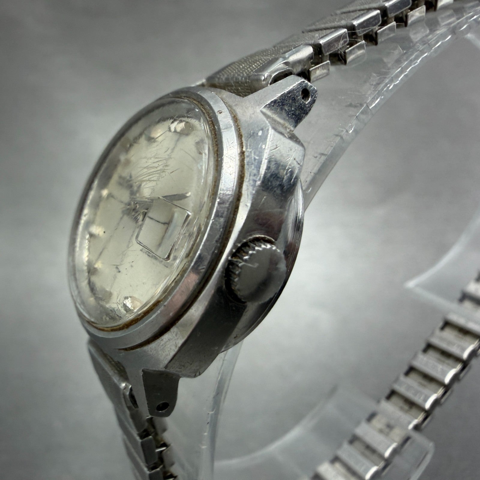 Seiko Automatic Watch Women 22mm Silver Dial Silver Tone Date 2517-0291 PARTS3
