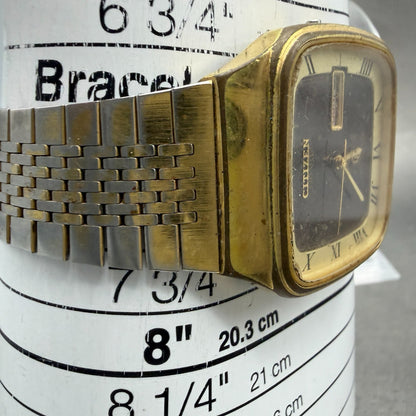 CITIZEC CQ Crystron Watch Men 35mm Brown Dial Gold Tone Daydate 4-731310 PARTS11