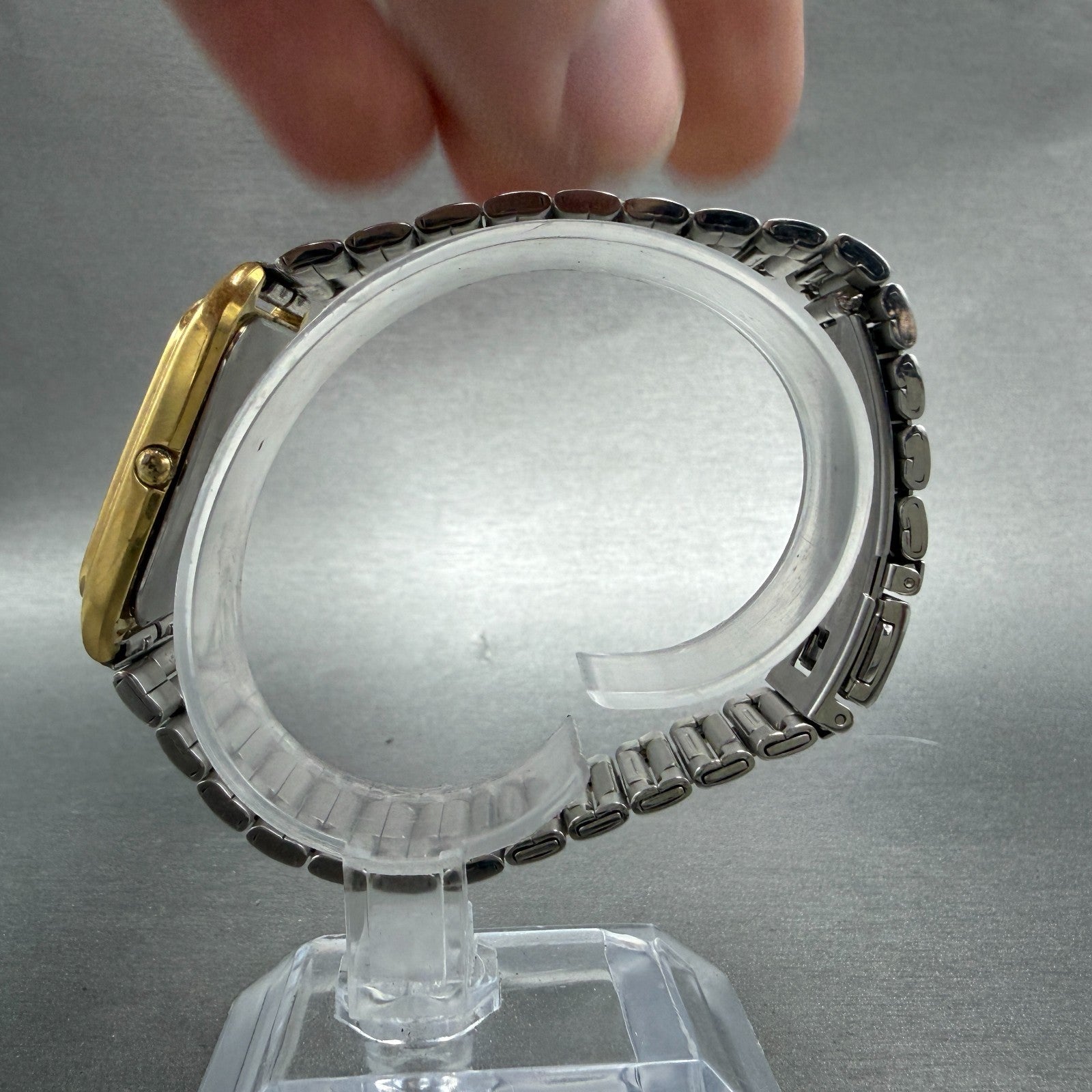 Seiko Tank Watch Men 28mm Champagne Dial Two Tone Rectangle 9021-517C NewBattery6