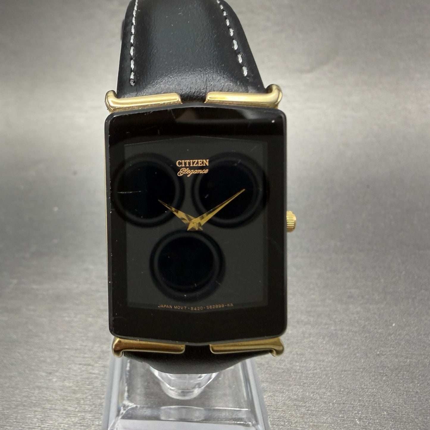 Citizen Elegance Tank Watch Men 23mm Black Dial Gold Tone 5420-S21630 NewBattery0