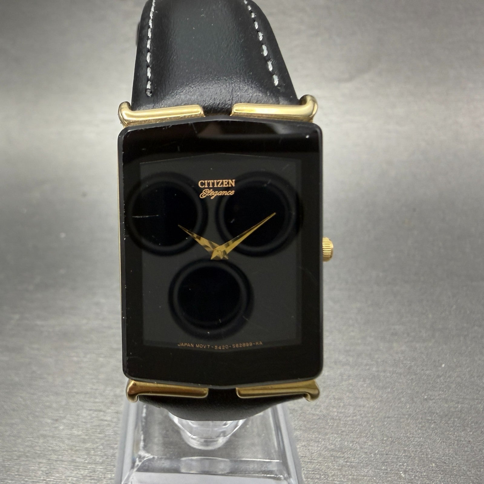 Citizen Elegance Tank Watch Men 23mm Black Dial Gold Tone 5420-S21630 NewBattery0