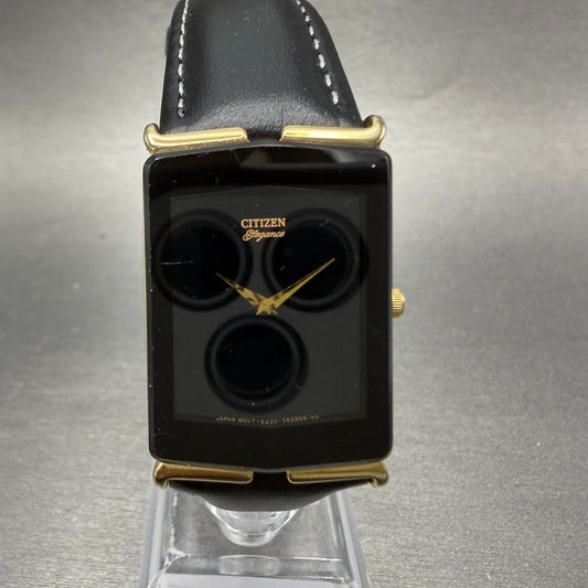 Citizen Elegance Tank Watch Men 23mm Black Dial Gold Tone 5420-S21630 NewBattery0