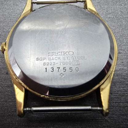 Seiko SQ Watch Men 32mm White Dial Gold Daydate Round 8223-7080 VTG PARTS13