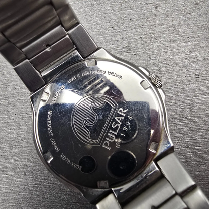 Seiko Pulsar Watch Men 36mm Blue Dial Silver Tone Round VD78-X003 New Battery10
