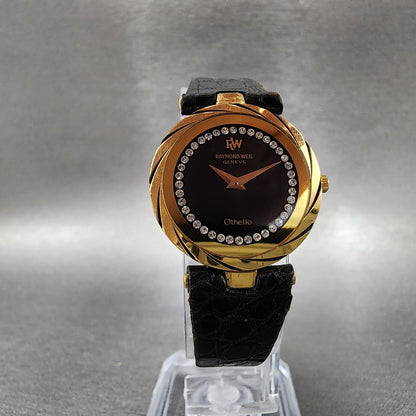 Raymond Weil Othello Watch Women 24mm Black Dial Gold Plated Round New Battery5