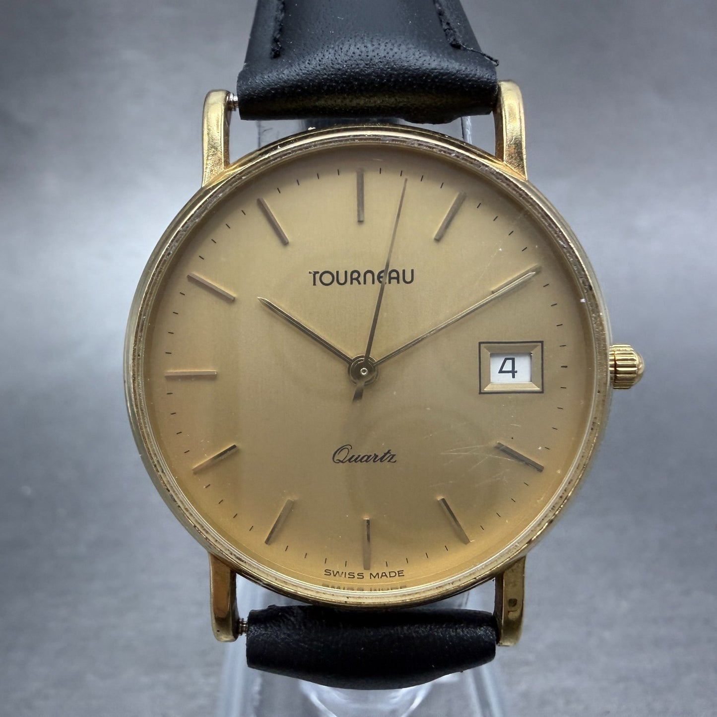 Tourneau Watch men 31mm Gold Dial Gold Tone Date Round 631051 New Battery0